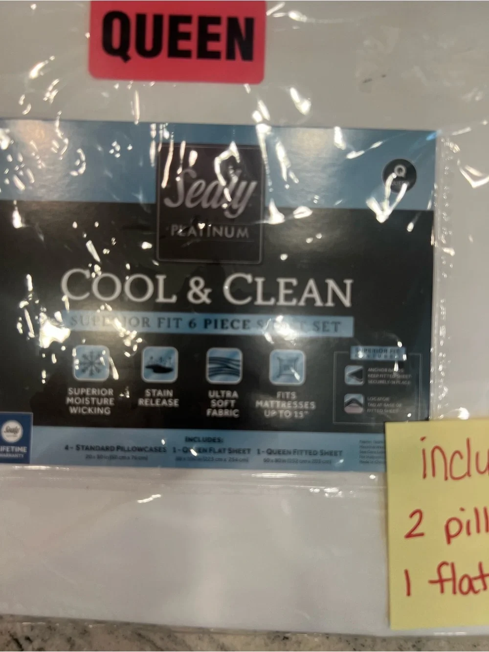 Sealy Platinum Cool & Clean Queen Sheet & pillow cases Set - White